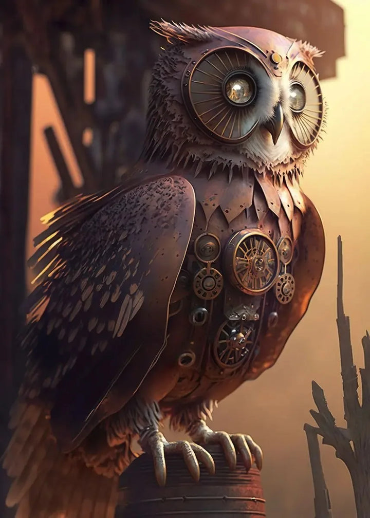 Steampunk Mechanical Owl Wall Art Poster