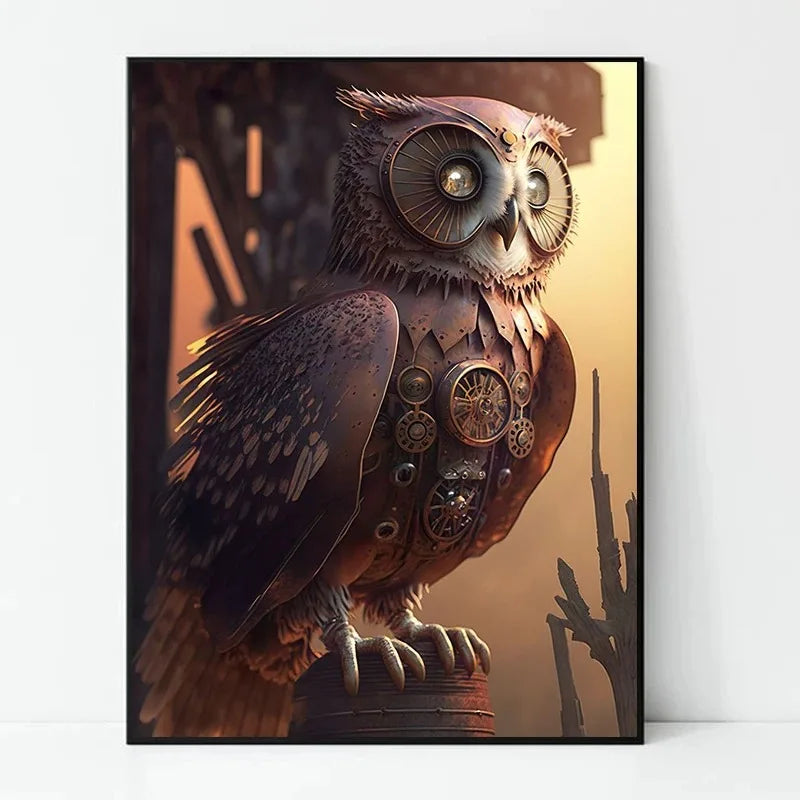 Steampunk Mechanical Owl Wall Art Poster