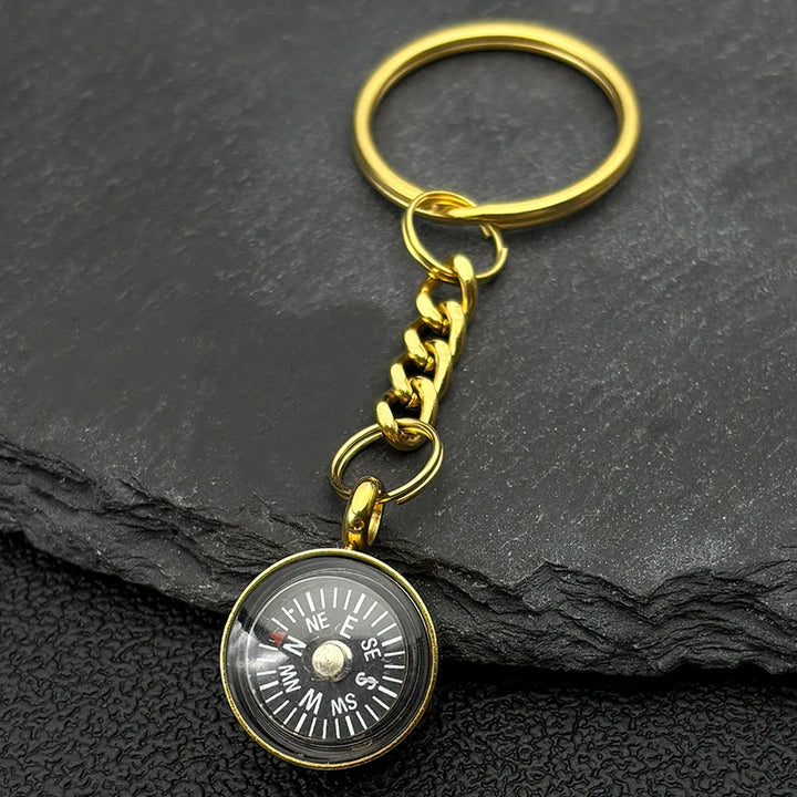 Steampunk Mini Compass Keychain Gold