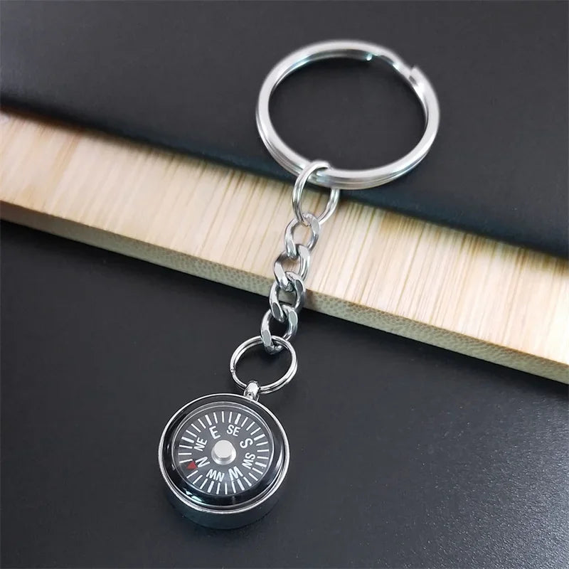 Steampunk Mini Compass Keychain Silver