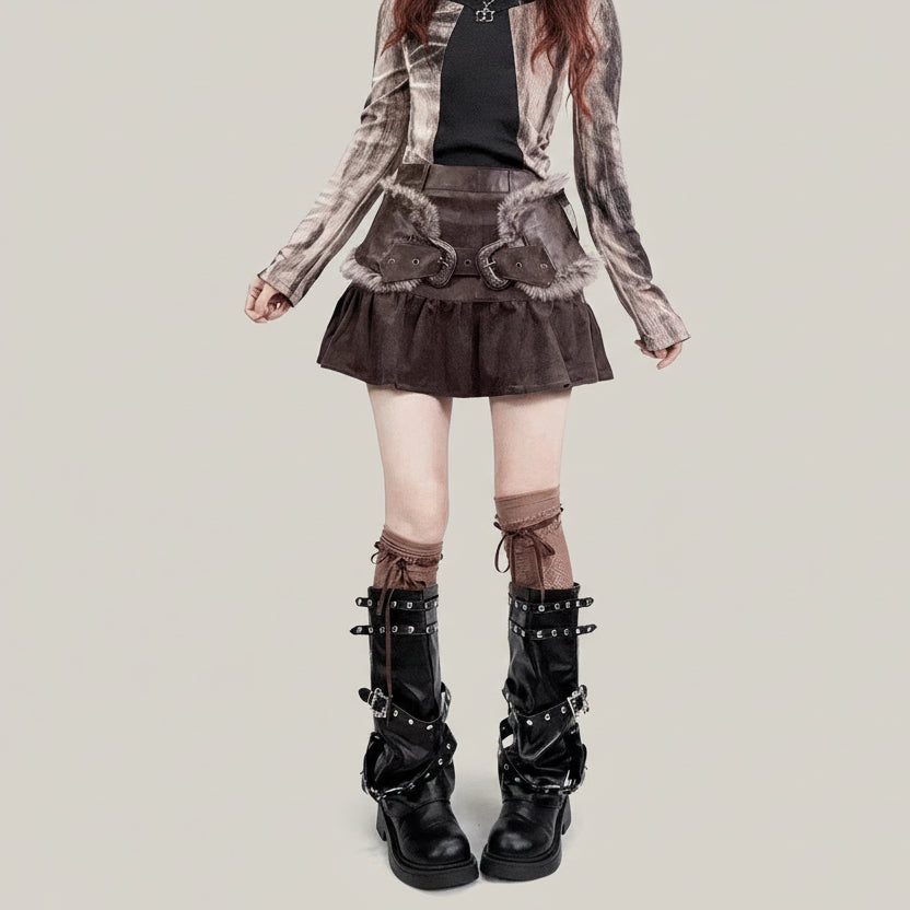 Steampunk_Mini_Skirt_With_Faux_Fur_Belt