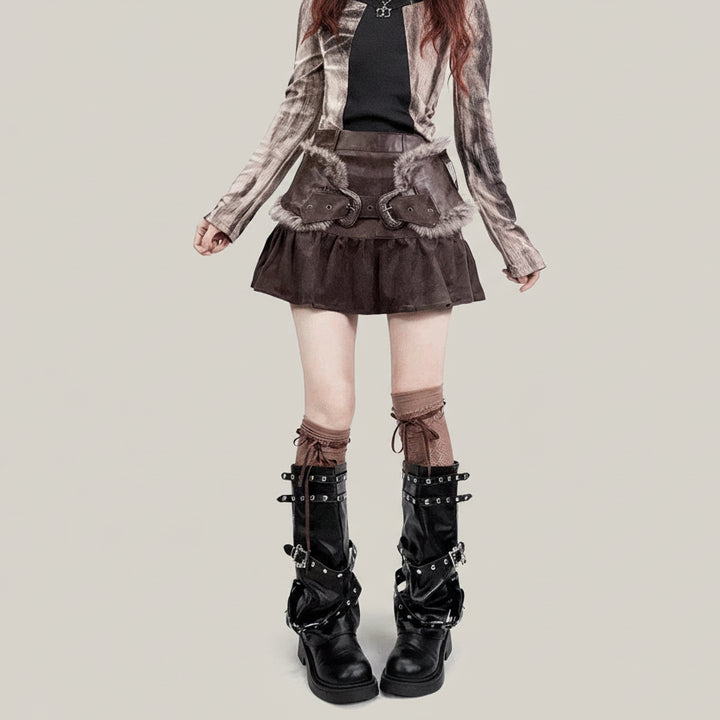 Steampunk_Mini_Skirt_With_Faux_Fur_Belt