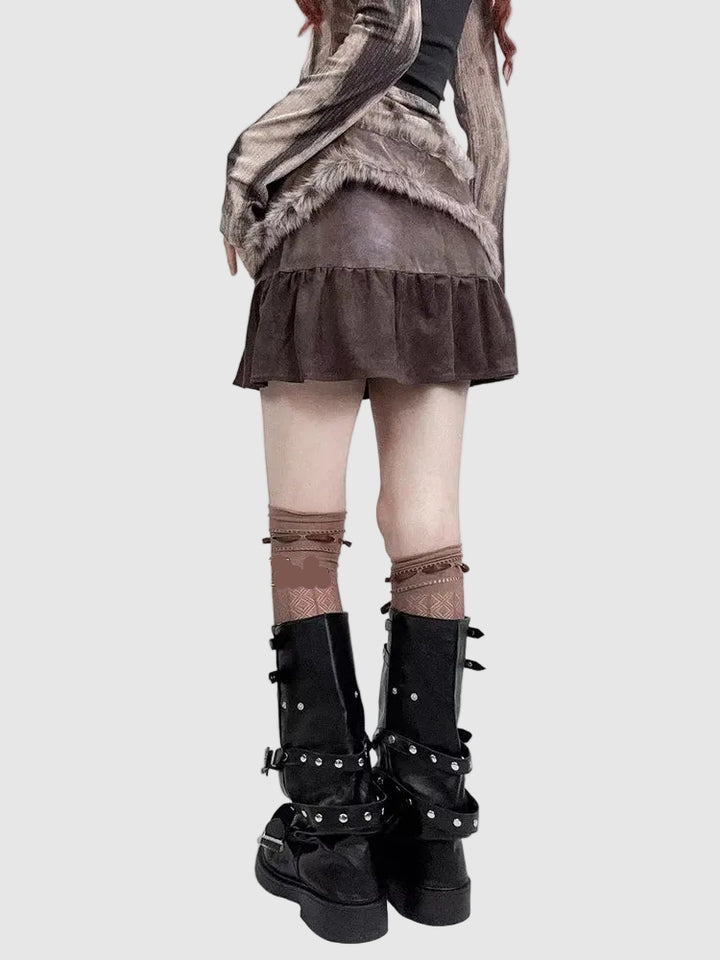 Steampunk Mini Skirt With Faux Fur Belt bold