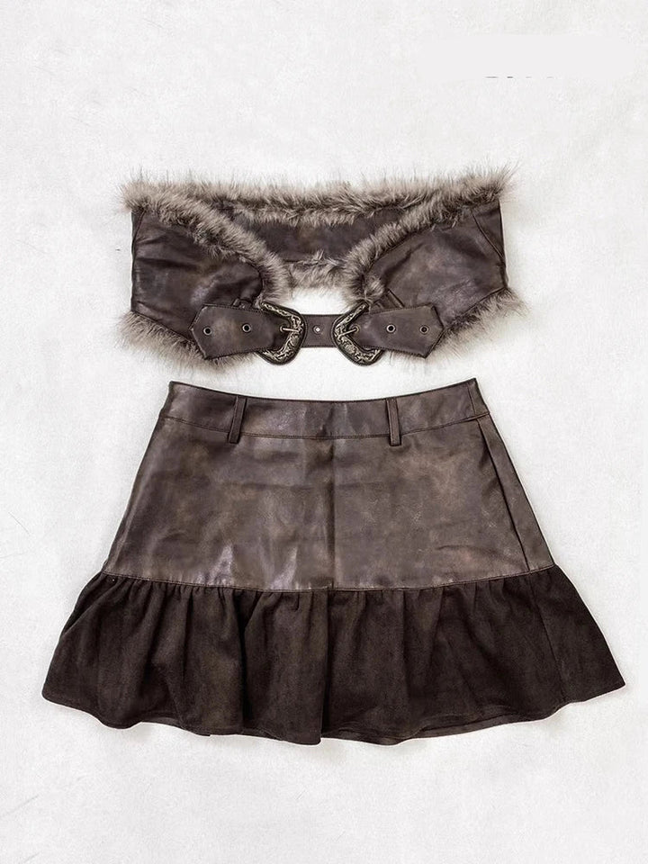 Steampunk Mini Skirt With Faux Fur Belt stylish