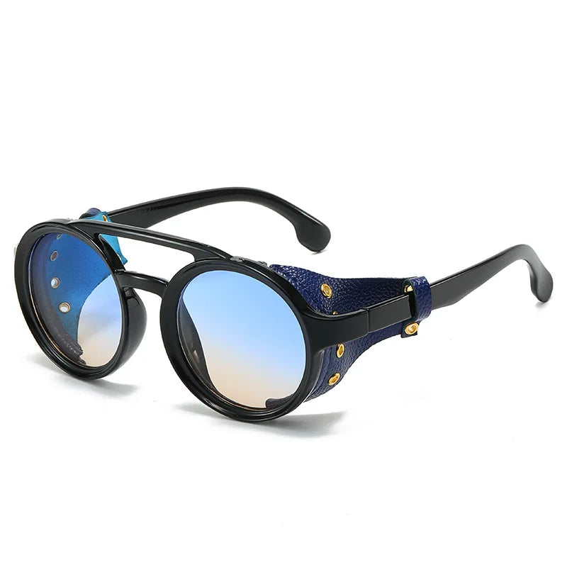 Steampunk Mirrored Sunglasses Leather Shields