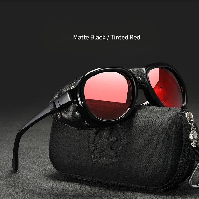 Steampunk Mirrored Sunglasses Leather Shields – industrial look