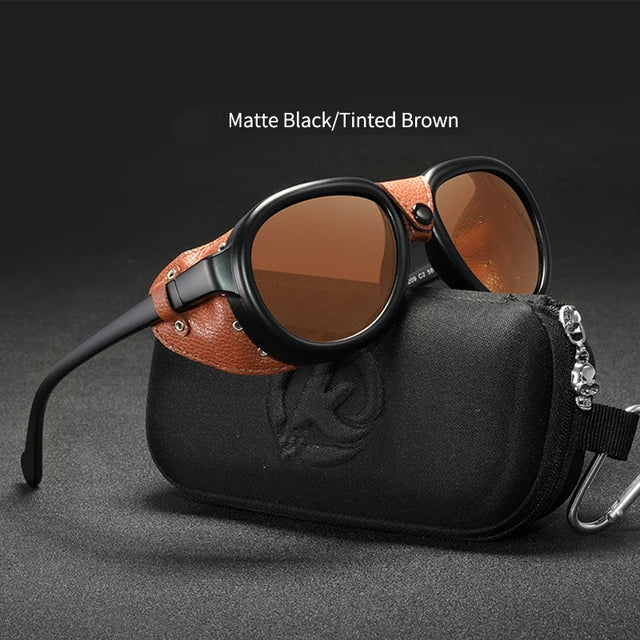Steampunk Mirrored Sunglasses Leather Shields – vintage style