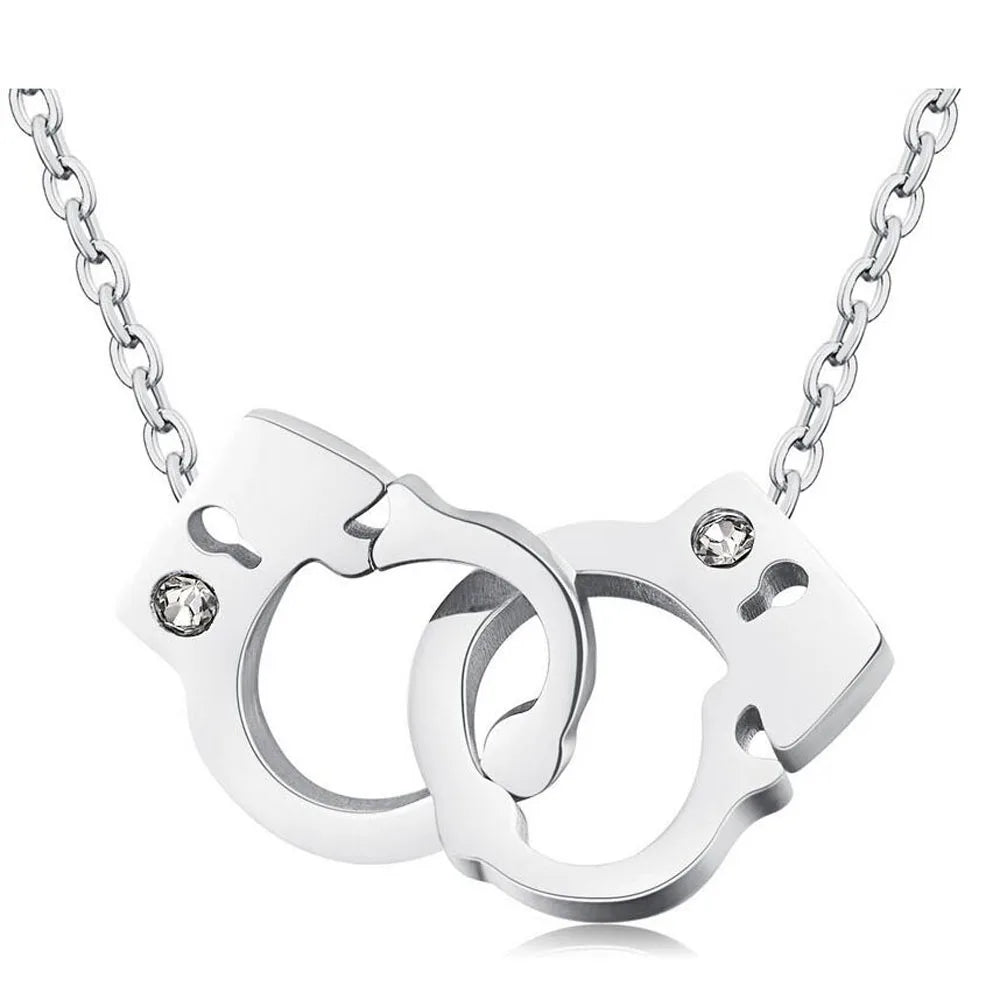 Steampunk Necklace Handcuffs Silver