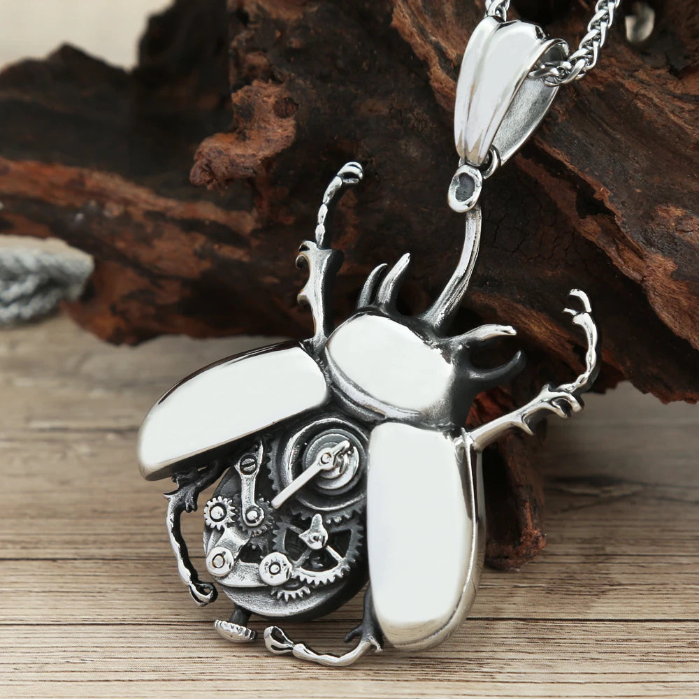 Steampunk Necklace with Mechanical Beetle
