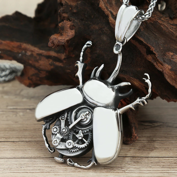 Steampunk Necklace with Mechanical Beetle