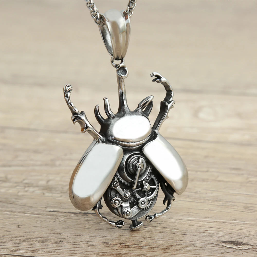 Steampunk Necklace with Mechanical Beetle Design
