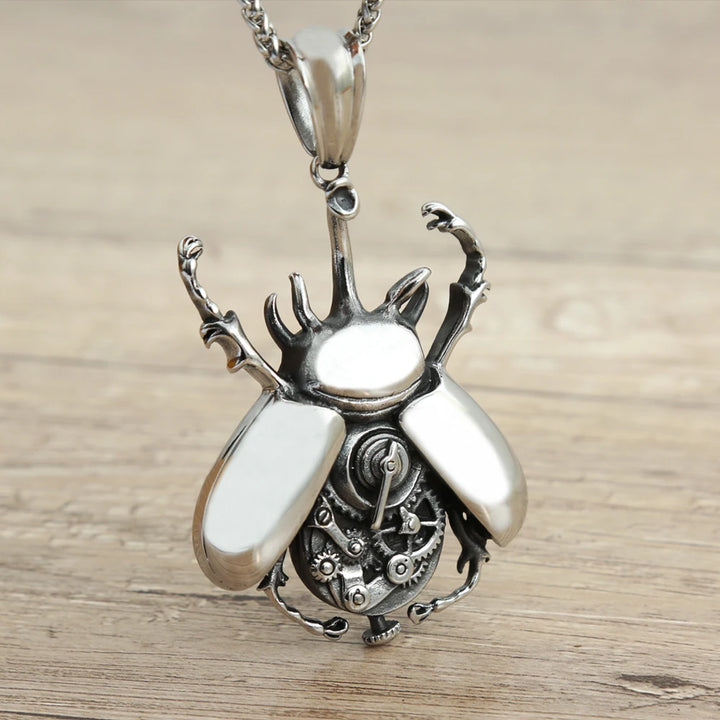 Steampunk Necklace with Mechanical Beetle Design
