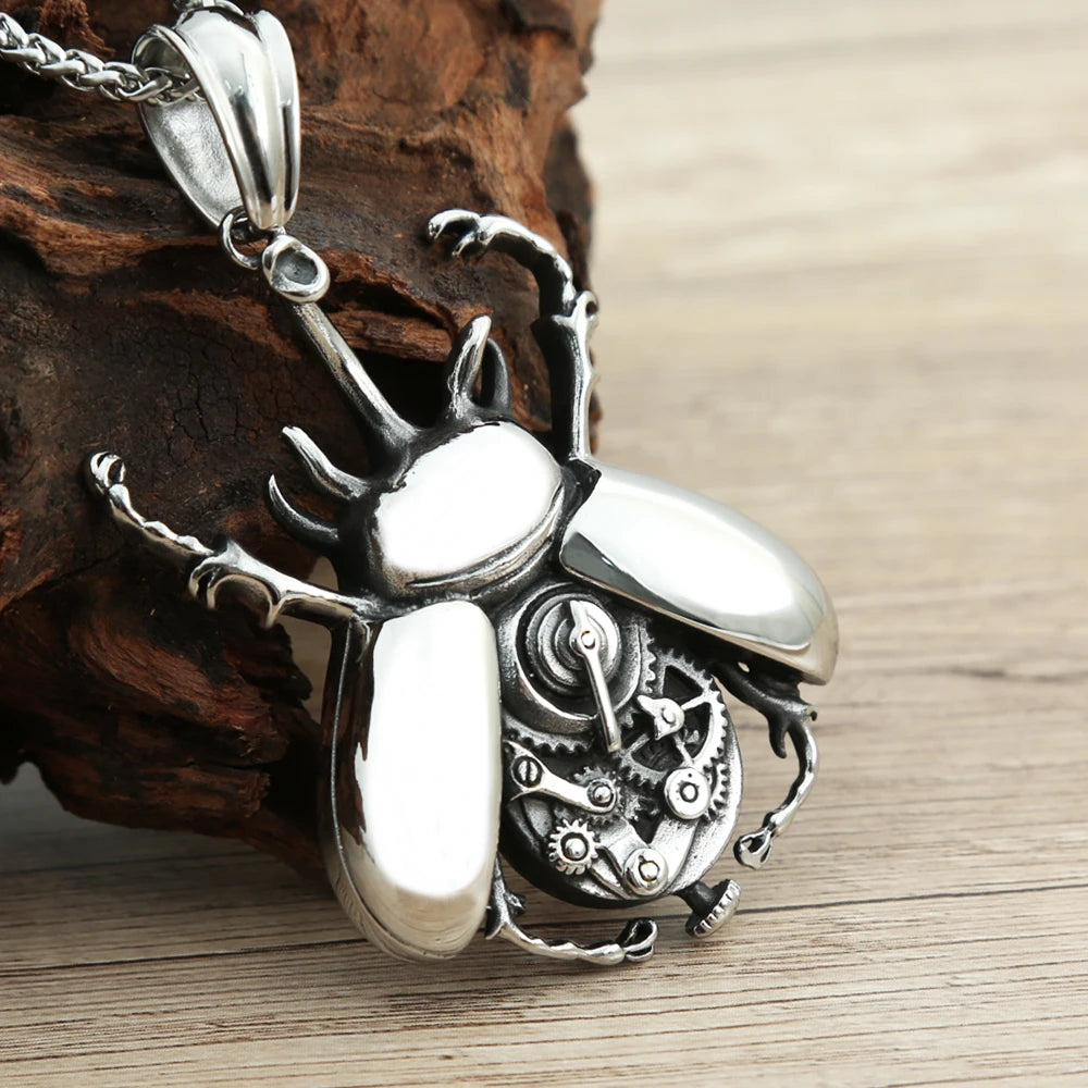 Steampunk Necklace with Mechanical Beetle Stylish