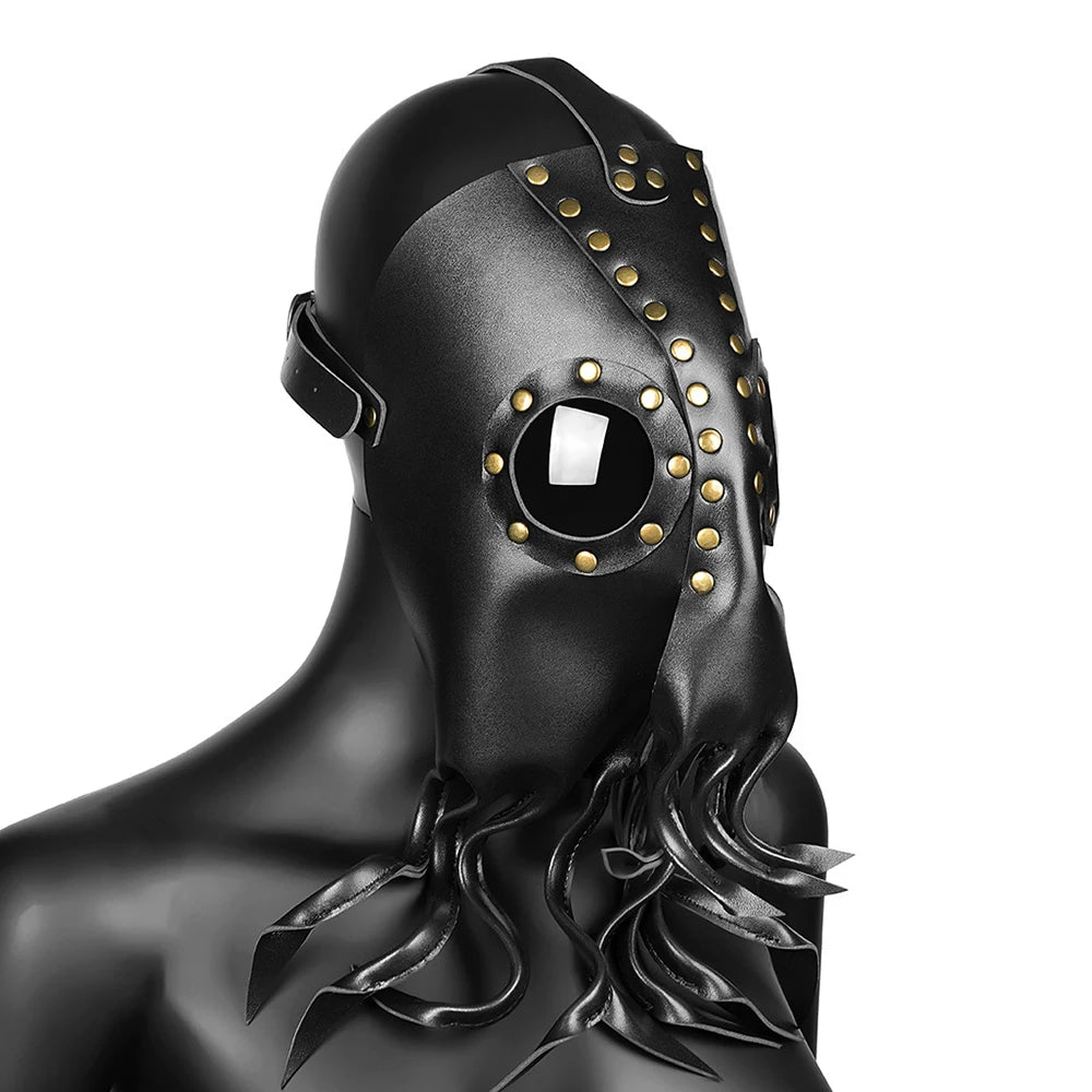 Steampunk Octopus Squid Mask in PU Leather Black