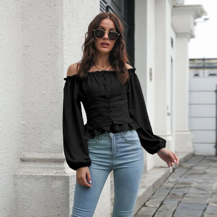 Steampunk Off-Shoulder Shirt Black Design