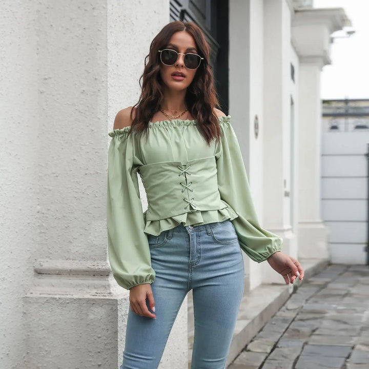 Steampunk Off-Shoulder Shirt Green