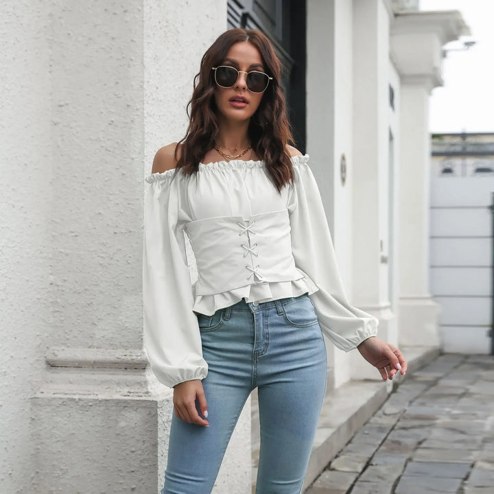 Steampunk Off-Shoulder Shirt White Stylish