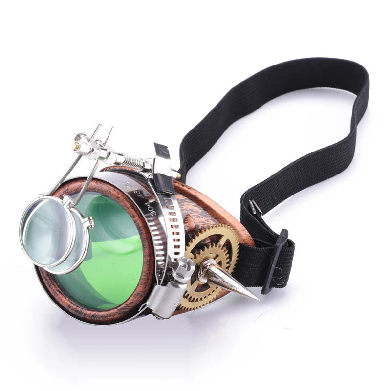 Steampunk One-Eyed Goggle Spikes Gears Green