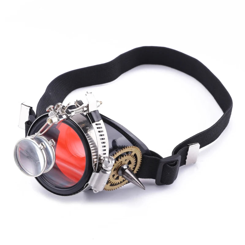 Steampunk One-Eyed Goggle Spikes Gears Red