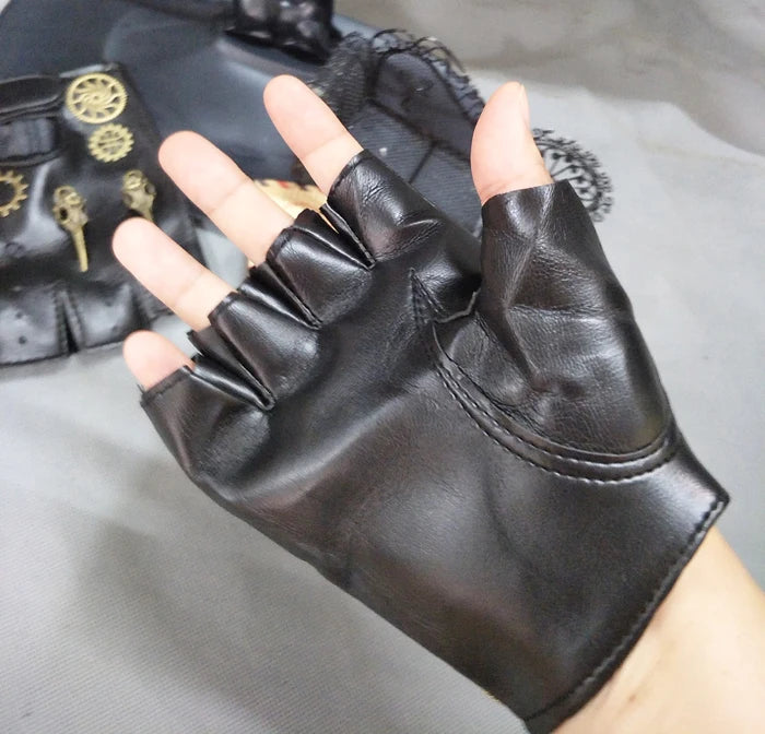 Steampunk PU Gloves with Gold Gears Stylish