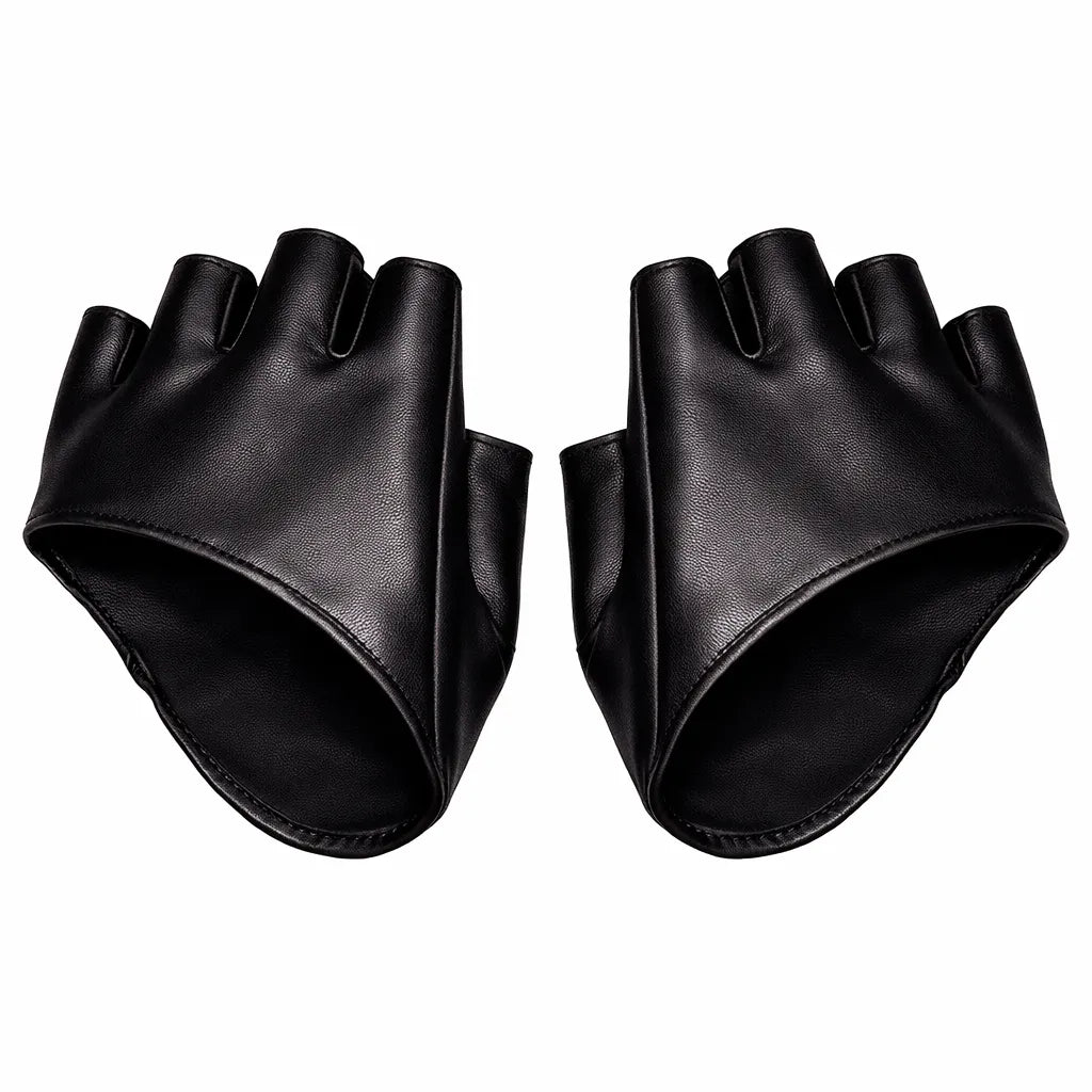 Steampunk PU Half Gloves Black