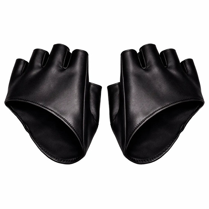 Steampunk PU Half Gloves Black