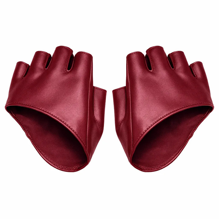 Steampunk PU Half Gloves Red