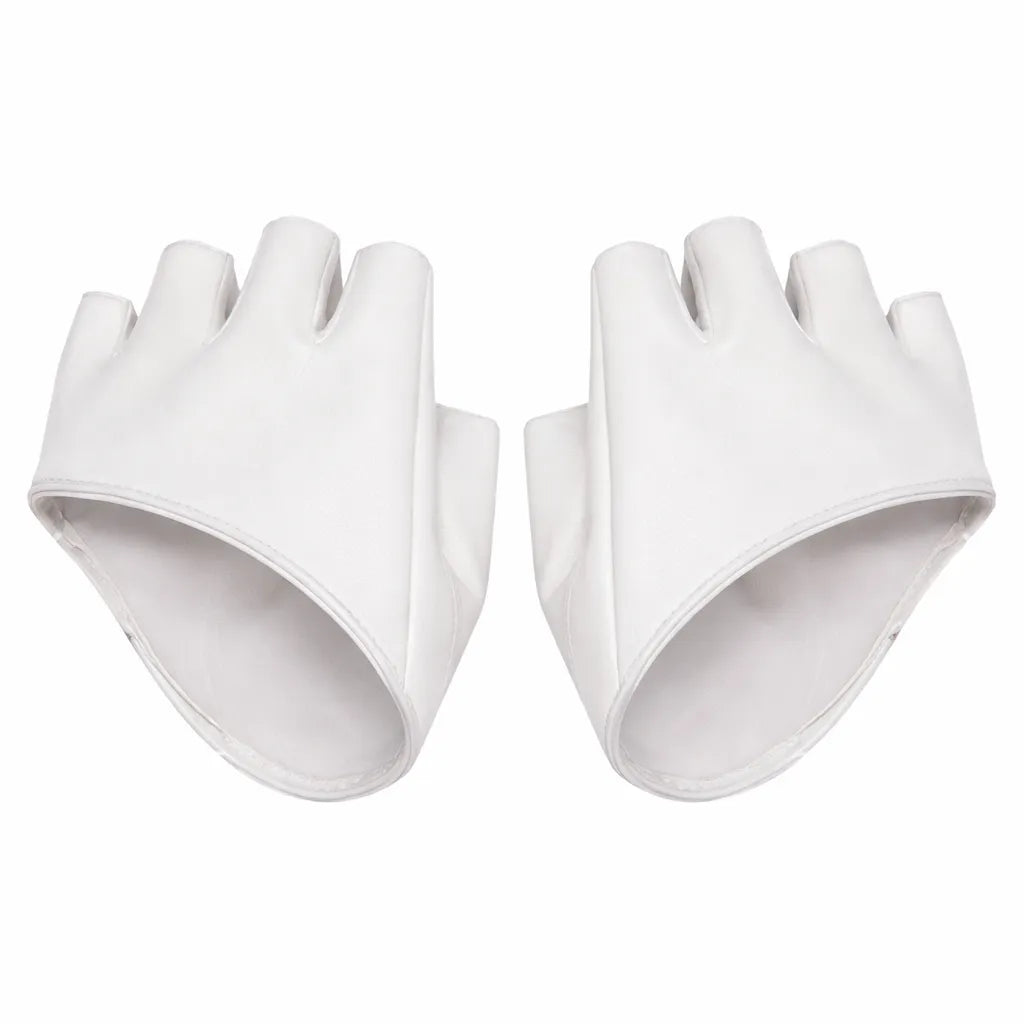 Steampunk PU Half Gloves White