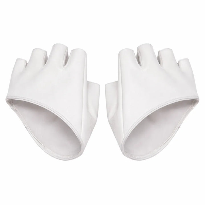 Steampunk PU Half Gloves White