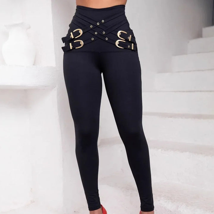 Steampunk Pants with Crossed Straps and Buckles Black