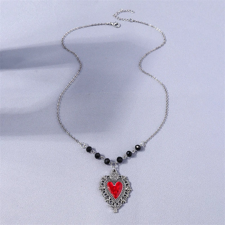 Steampunk Pearl Heart Necklace red