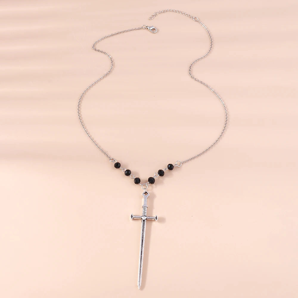 Steampunk Pearl Sword Necklace chic
