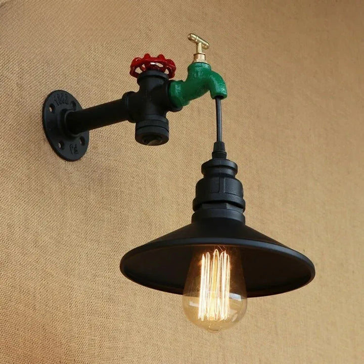 Steampunk Pendant Lamp with a Water Tap Black