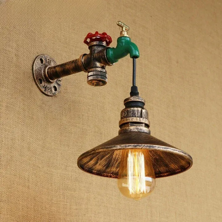 Steampunk Pendant Lamp with a Water Tap Gold