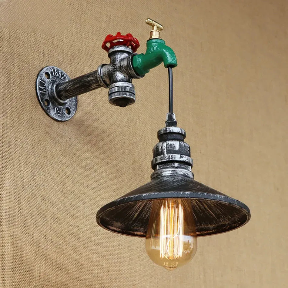 Steampunk Pendant Lamp with a Water Tap Silver