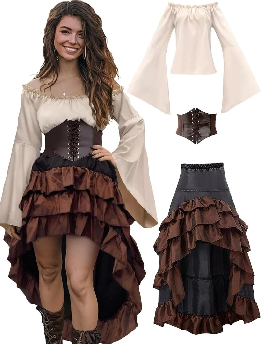 Steampunk Pirate Costume Set Beige