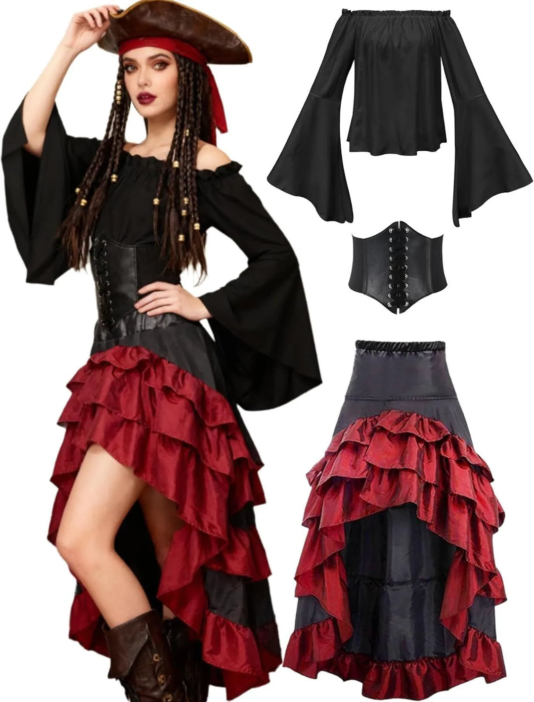 Steampunk Pirate Costume Set Black