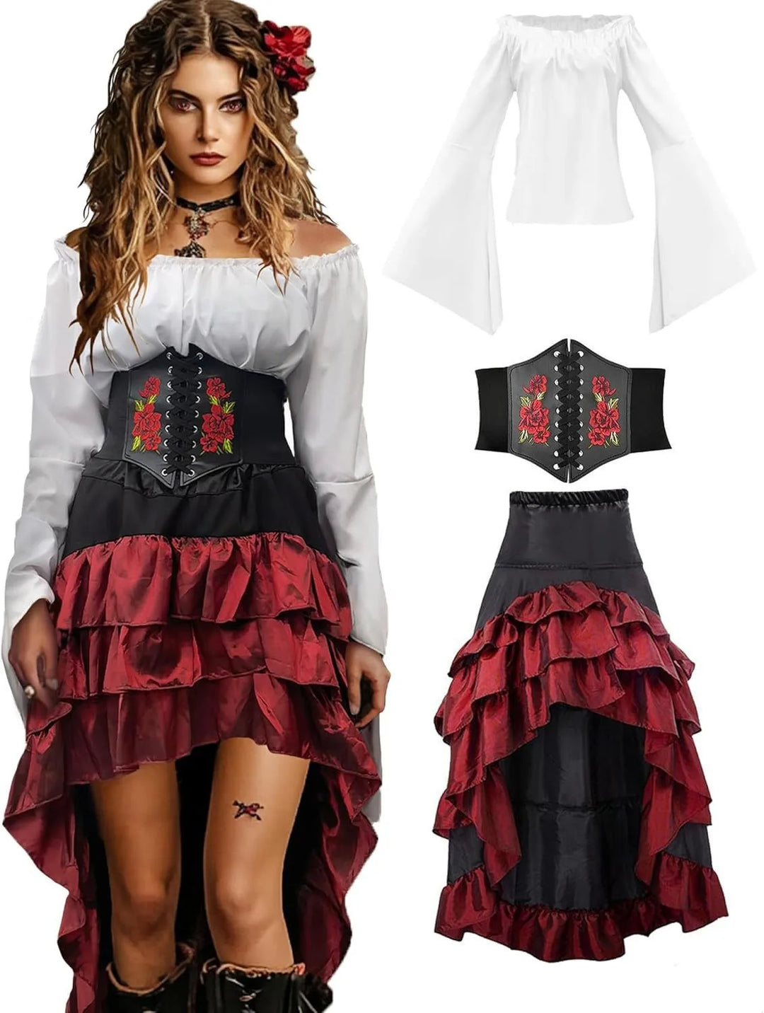 Steampunk Pirate Costume Set White