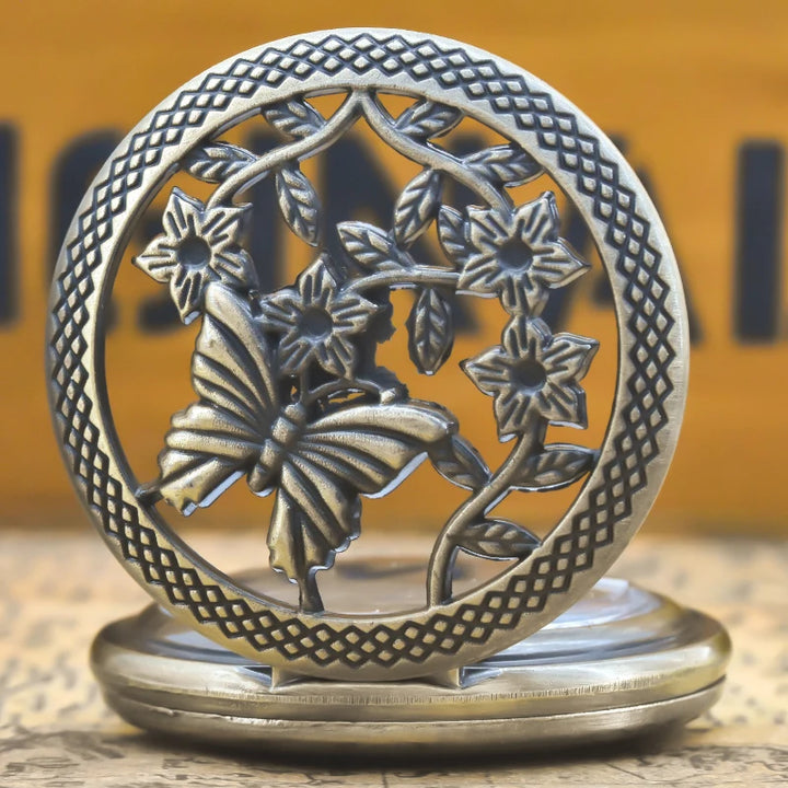 Steampunk Pocket Watch With Butterflies and Flowers elegant