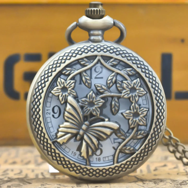Steampunk Pocket Watch With Butterflies and Flowers vintage