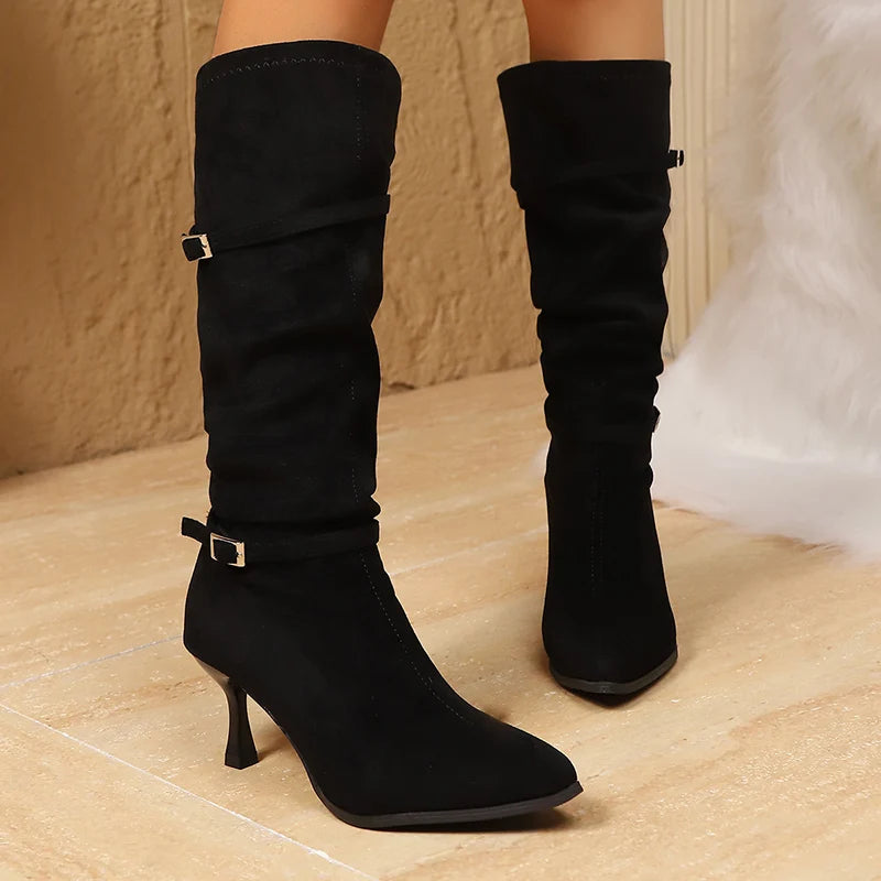 Steampunk Pointed-Toe Boots with Buckles Black