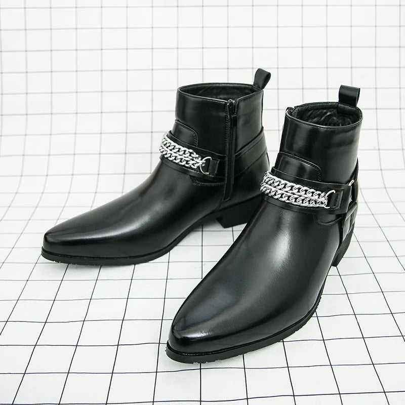 Steampunk Pointed-toe Boots With Chain