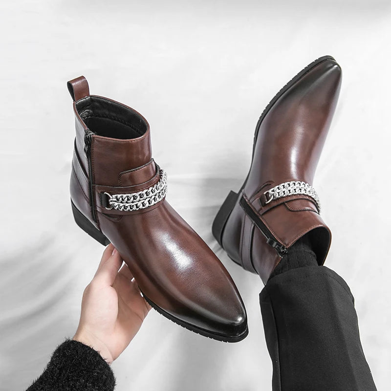 Steampunk Pointed-toe Boots With Chain bold