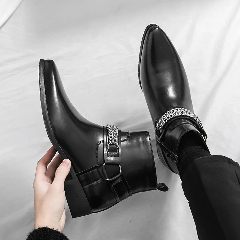 Steampunk Pointed-toe Boots With Chain gothic