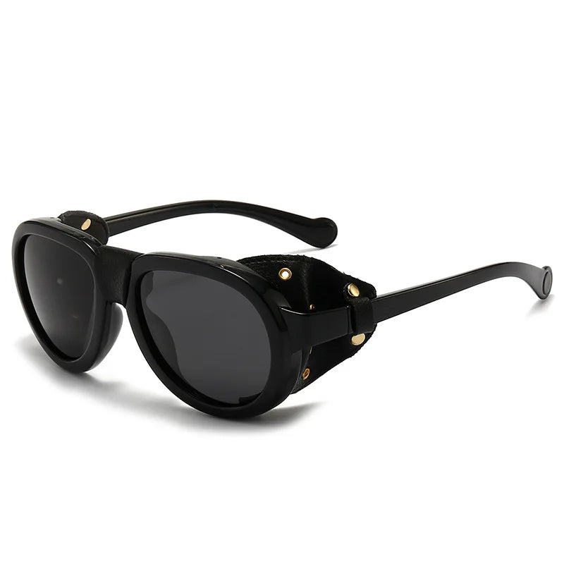 Steampunk Polarized Sunglasses Leather Shields