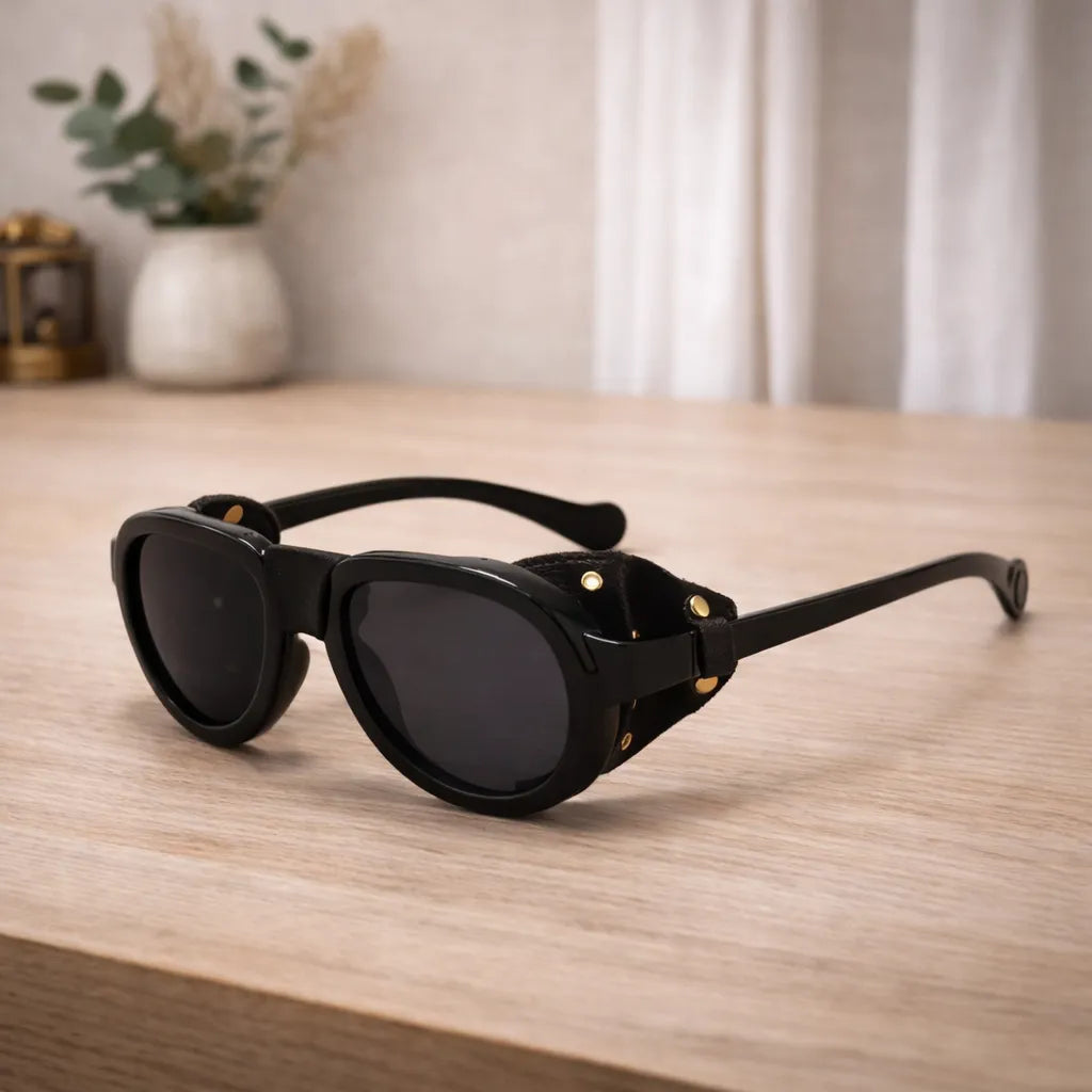 Steampunk Polarized Sunglasses Leather Shields