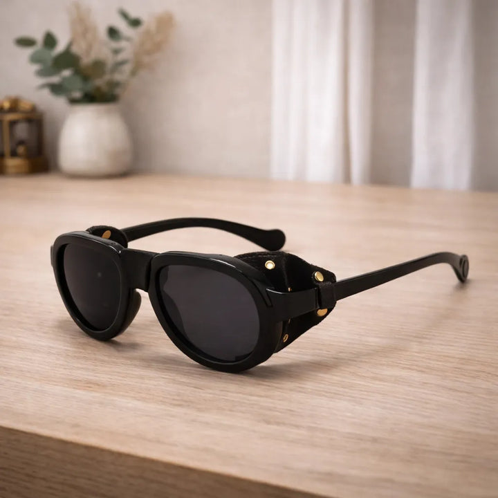 Steampunk Polarized Sunglasses Leather Shields