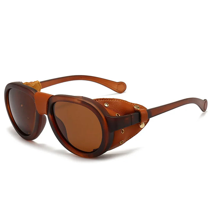 Steampunk Polarized Sunglasses Leather Shields – leather details
