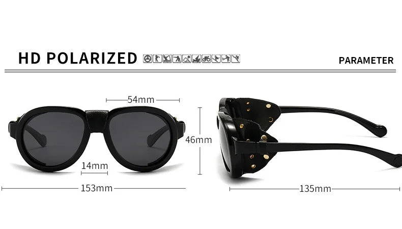 Steampunk Polarized Sunglasses Leather Shields – rugged design