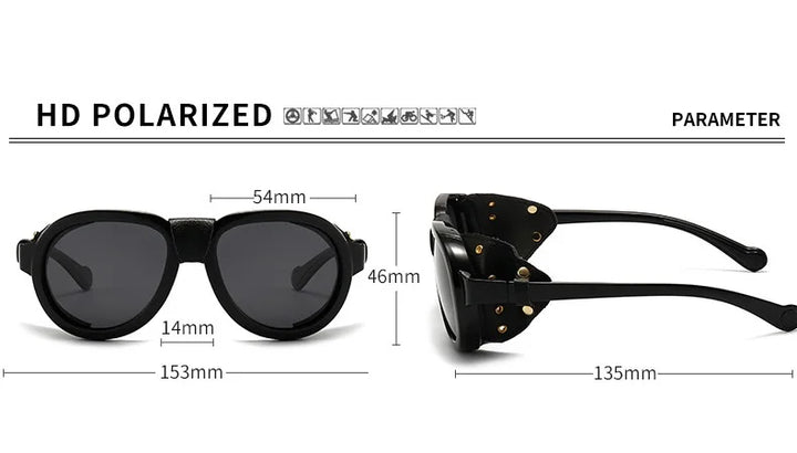 Steampunk Polarized Sunglasses Leather Shields – rugged design